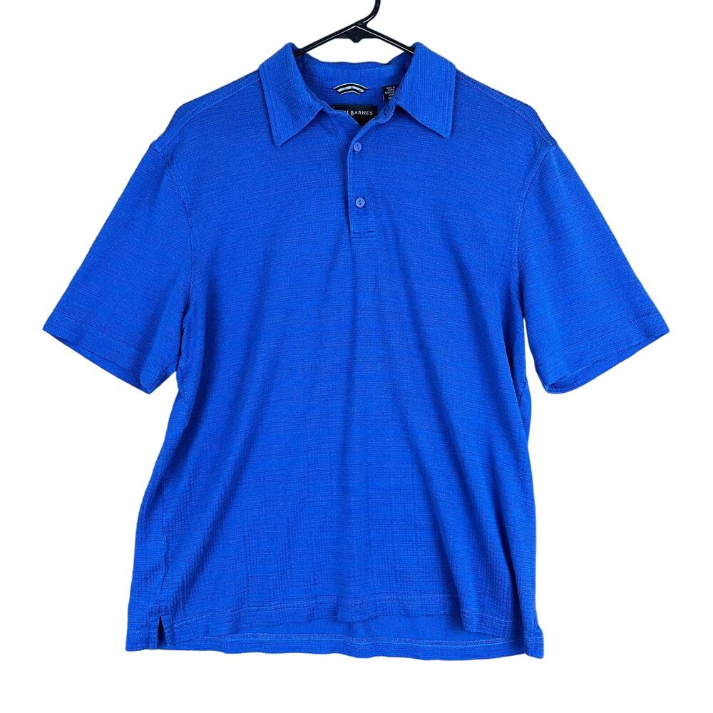 Jhane Barnes Mens Shirt Blue Polo Silk & Spandex Short Sleeve Square Pattern M